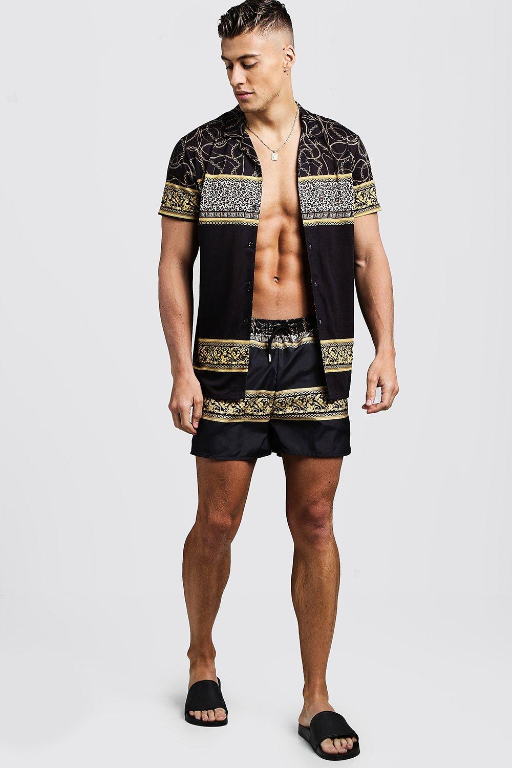 mens swim trunks and shirt set